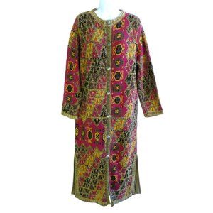 Carpet Duster Coat Soft Surroundings Etched Silver Metal Button Front Southwest
